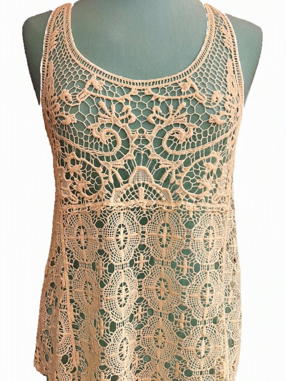 LC Lauren Conrad Ivory Crochet Lace Racerback Tank Top Boho Romantic